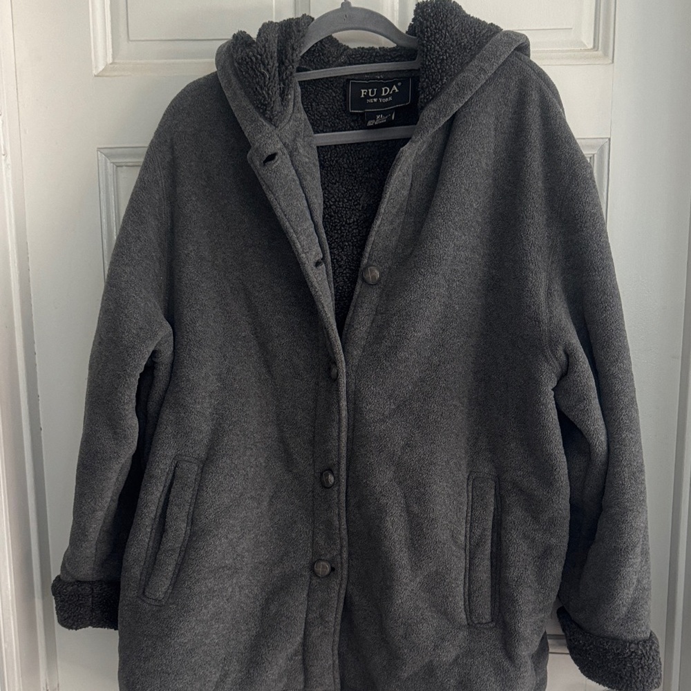 Women's Gray Hooded Jacket Fu Da New York  XL